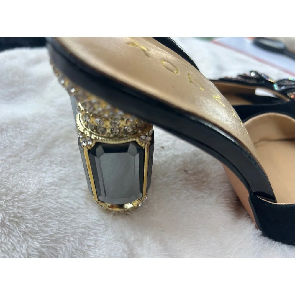 Kobzin Crystal Butterfly Mules Womens Size 11 Black Excellent Jeweled Block Heel - Picture 11 of 11